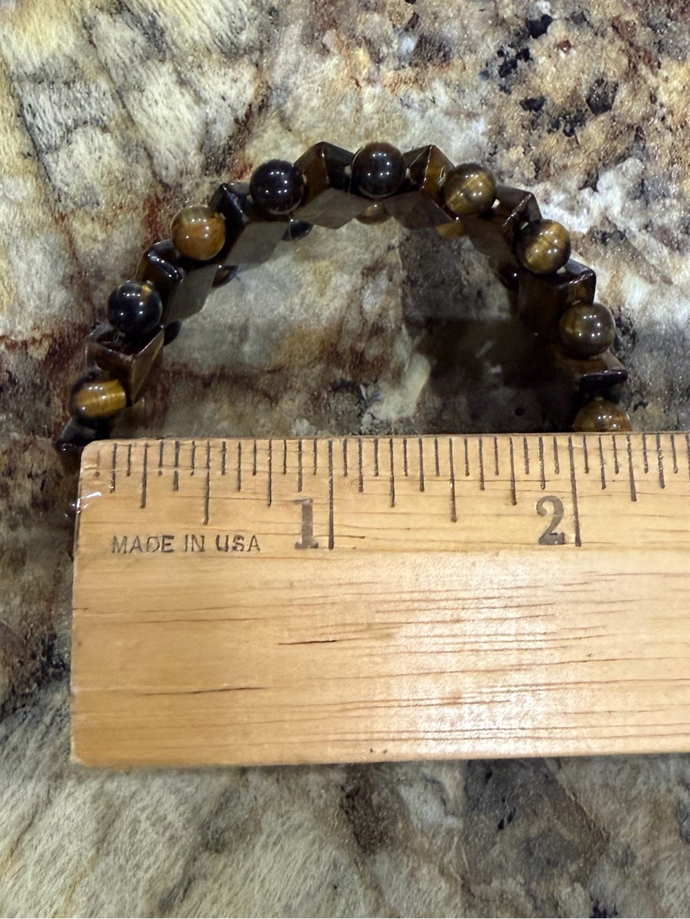 Handmade Genuine Tigers Eye Healing Stretch Bracelet Diamond Round Shaped Beads - Picture 4 of 4